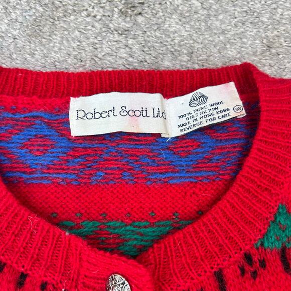Vintage Robert Scott Ltd 100% Wool Holiday Ice Skate Cardigan Knit Sweater (M) - Picture 10 of 10